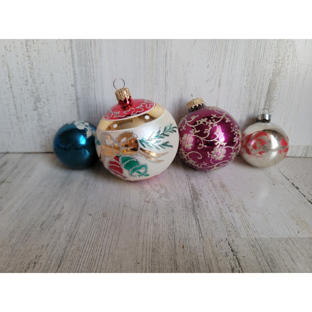 Vintage variety glass ball ornament‎ Bell glitter Xmas swirl unique set